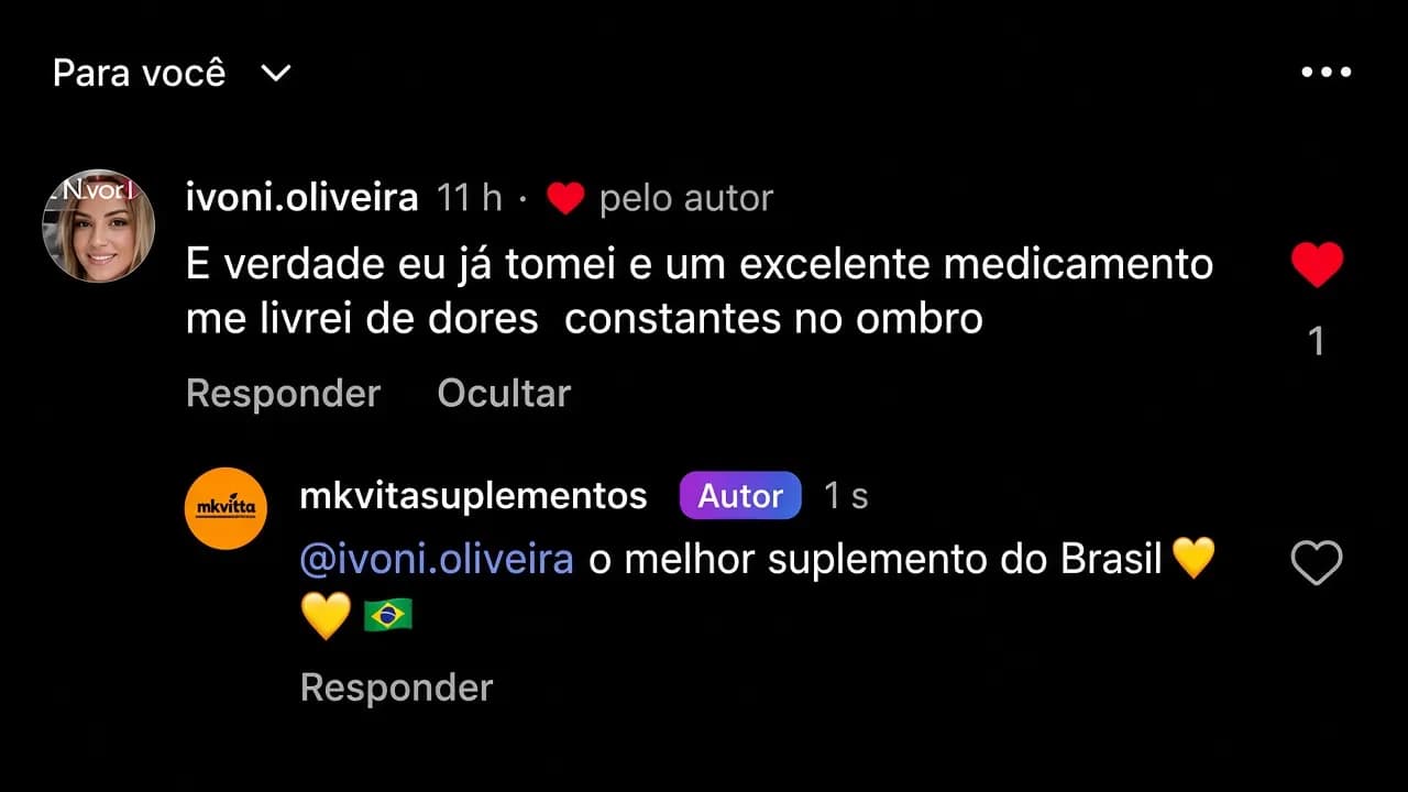Depoimento de ivoni.oliveira e resposta da MK Vitta no Instagram